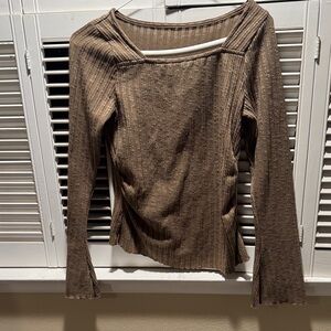 Unlisted Brown Ribbed Long Sleeve Top